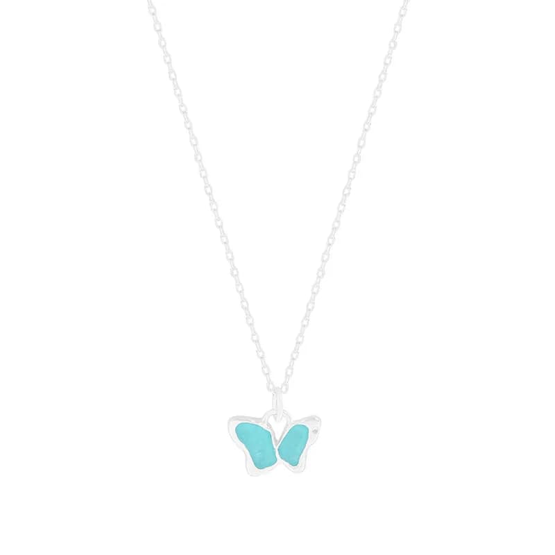 Turquoise Butterfly Necklace in Silver — Sterling silver