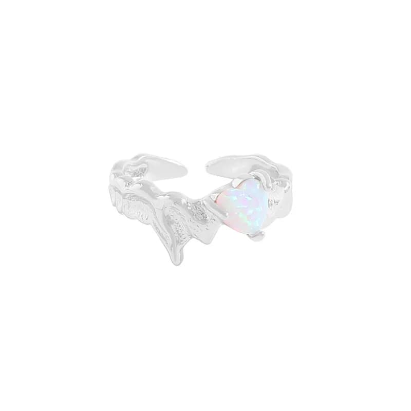Opal Heart Ring in Platinum — Sterling silver