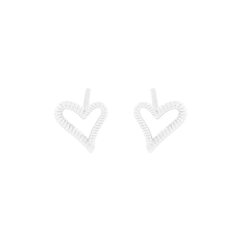 Ribbed Heart Earrings in Silver — Sterling silver