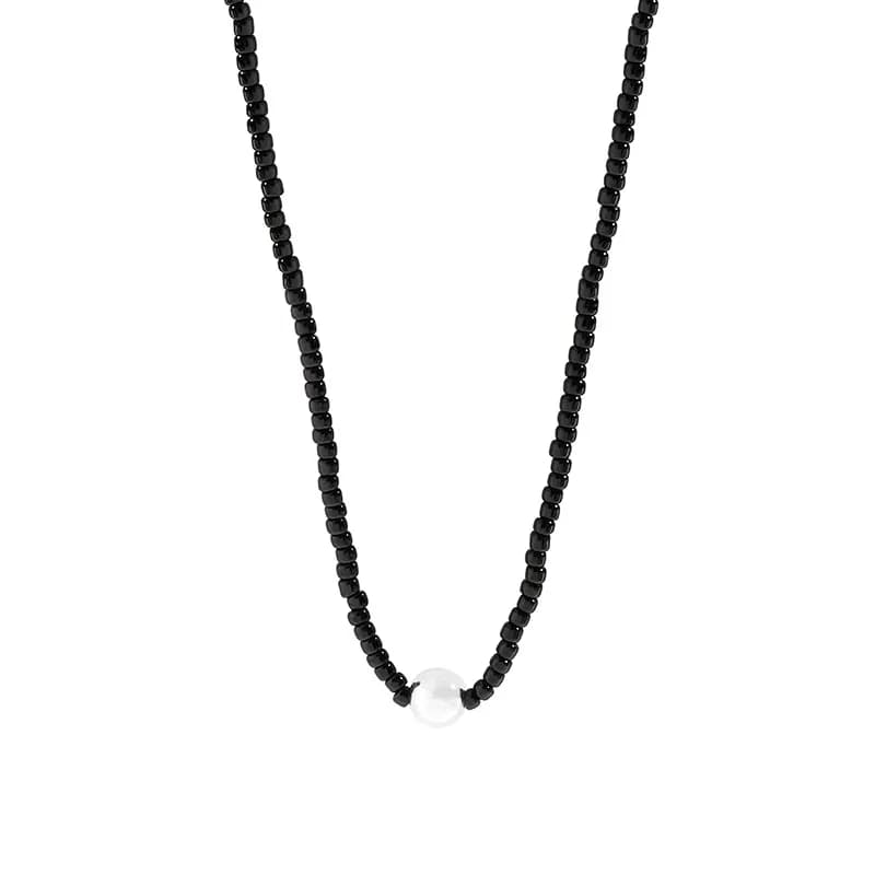 Black Bead Pearl Necklace in Silver — Sterling silver