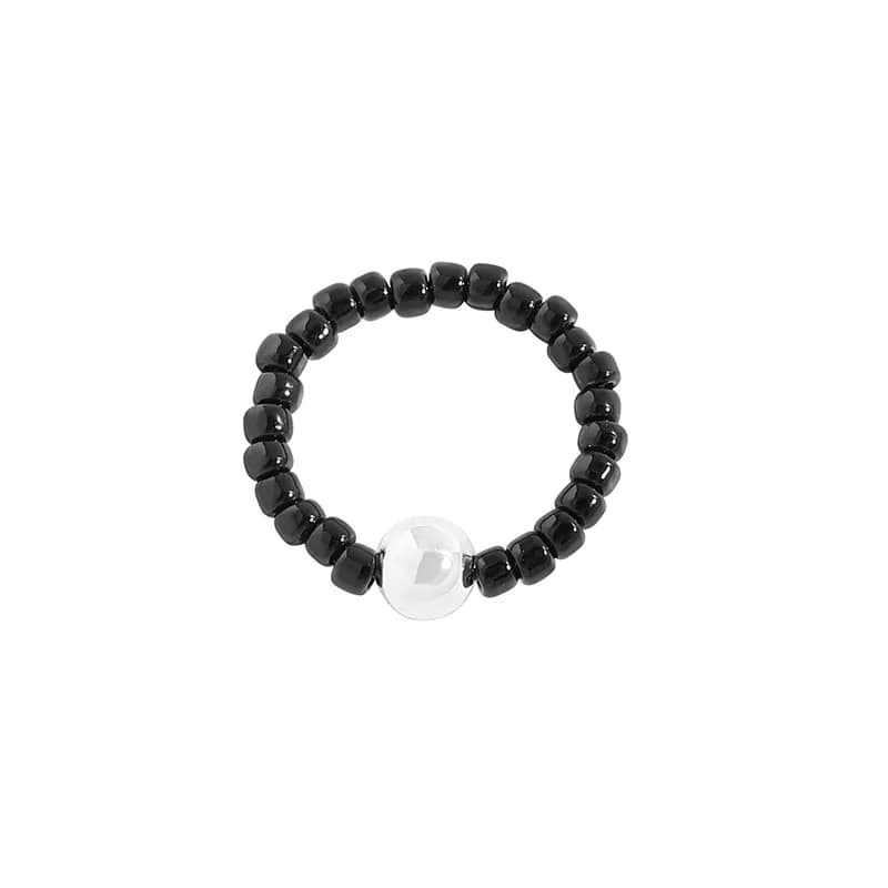 Beaded Black Ring in Silver — Sterling silver