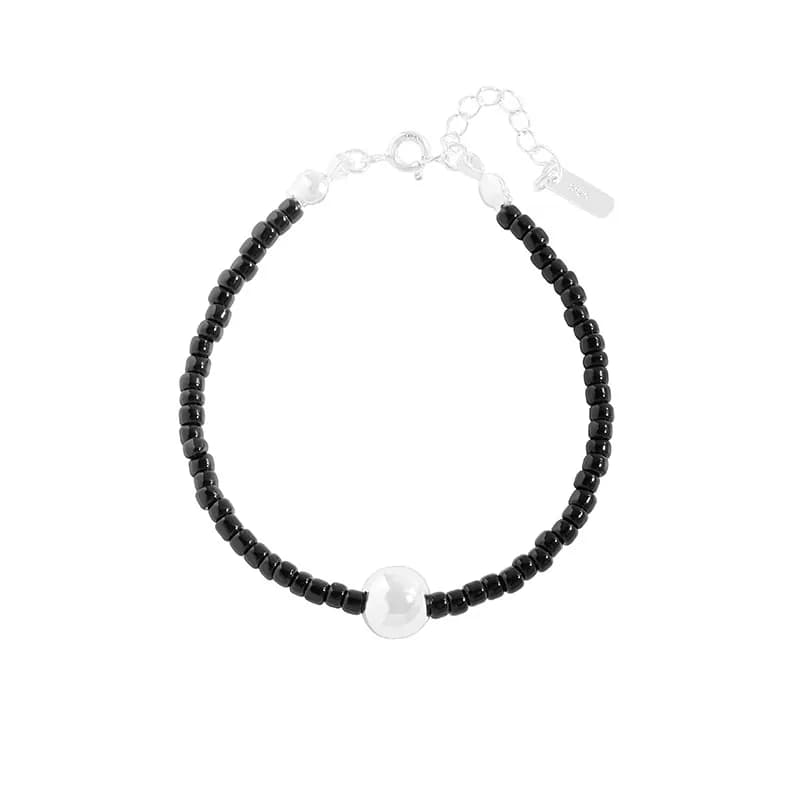 Onyx Beaded Bracelet in Silver — Sterling silver