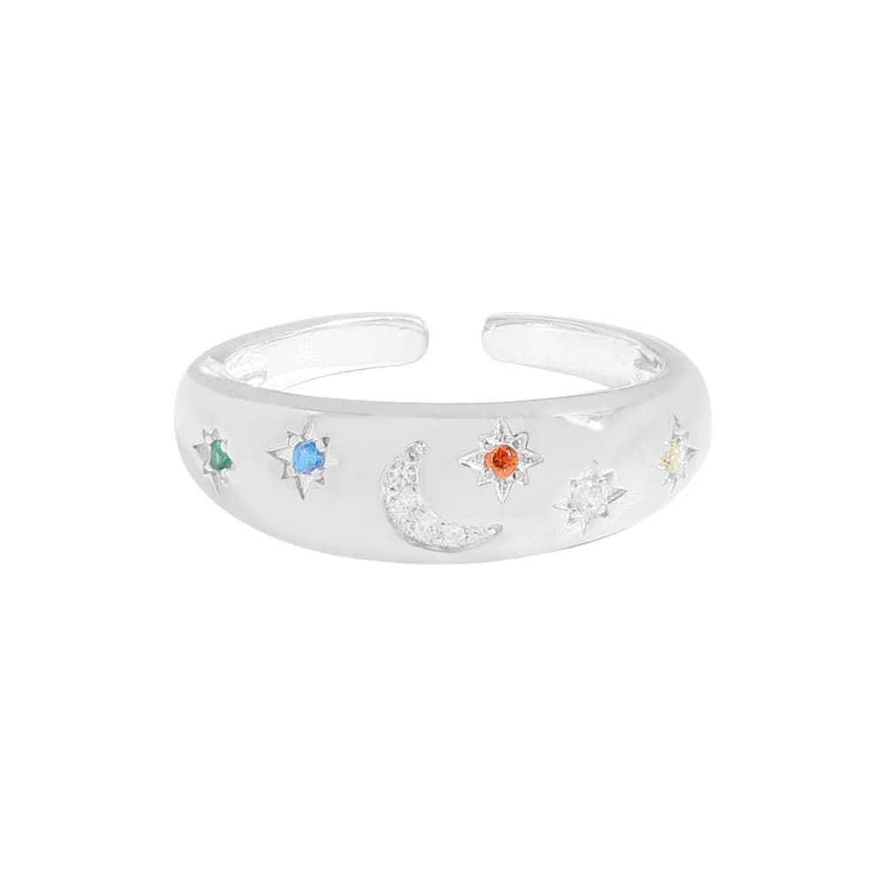 Moon and Stars Ring in Silver — Sterling silver