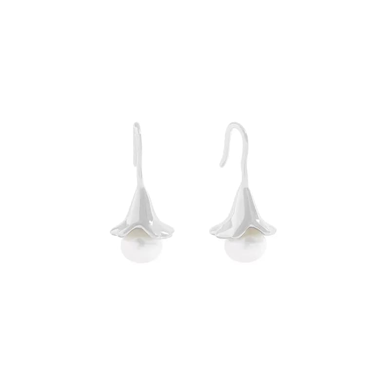 Sail Pearl Drop Earrings in Platinum — Sterling silver