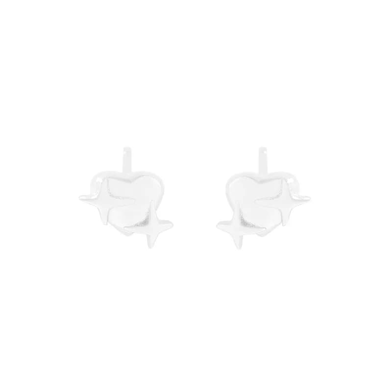 Starry Heart Stud Earrings in Silver — Silver