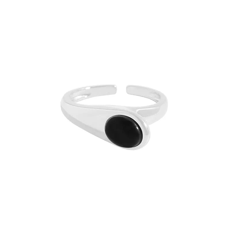 Black Onyx Bezel Ring in Platinum — Sterling silver