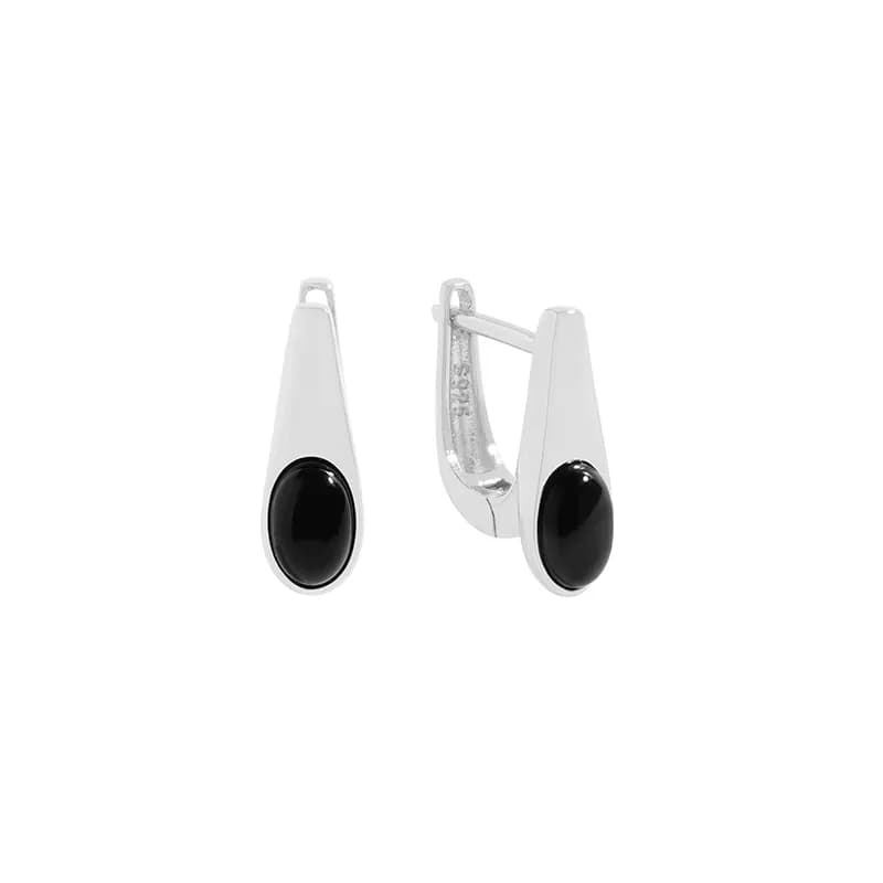 Onyx Teardrop Earrings in Platinum — Sterling silver