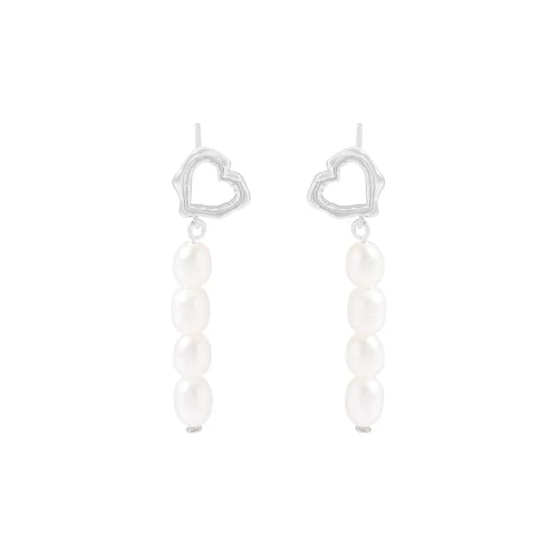Heart Pearl Drop Earrings in Platinum — Sterling silver