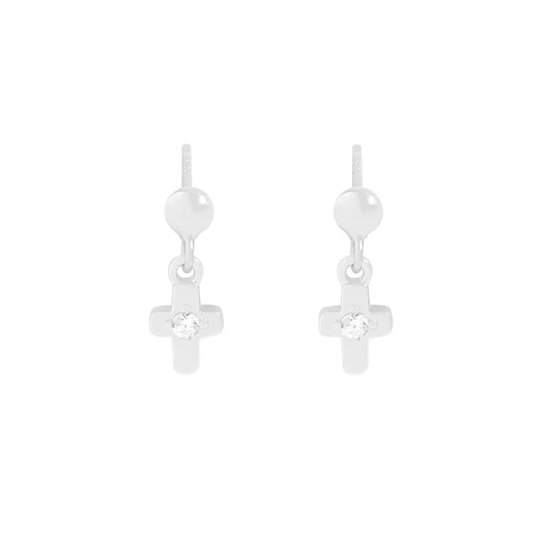 Cross Shell Chain Earrings in Cross Platinum — Sterling silver