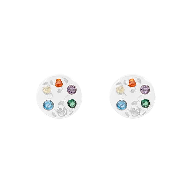 Gem Disc Stud Earrings in Silver — Sterling silver