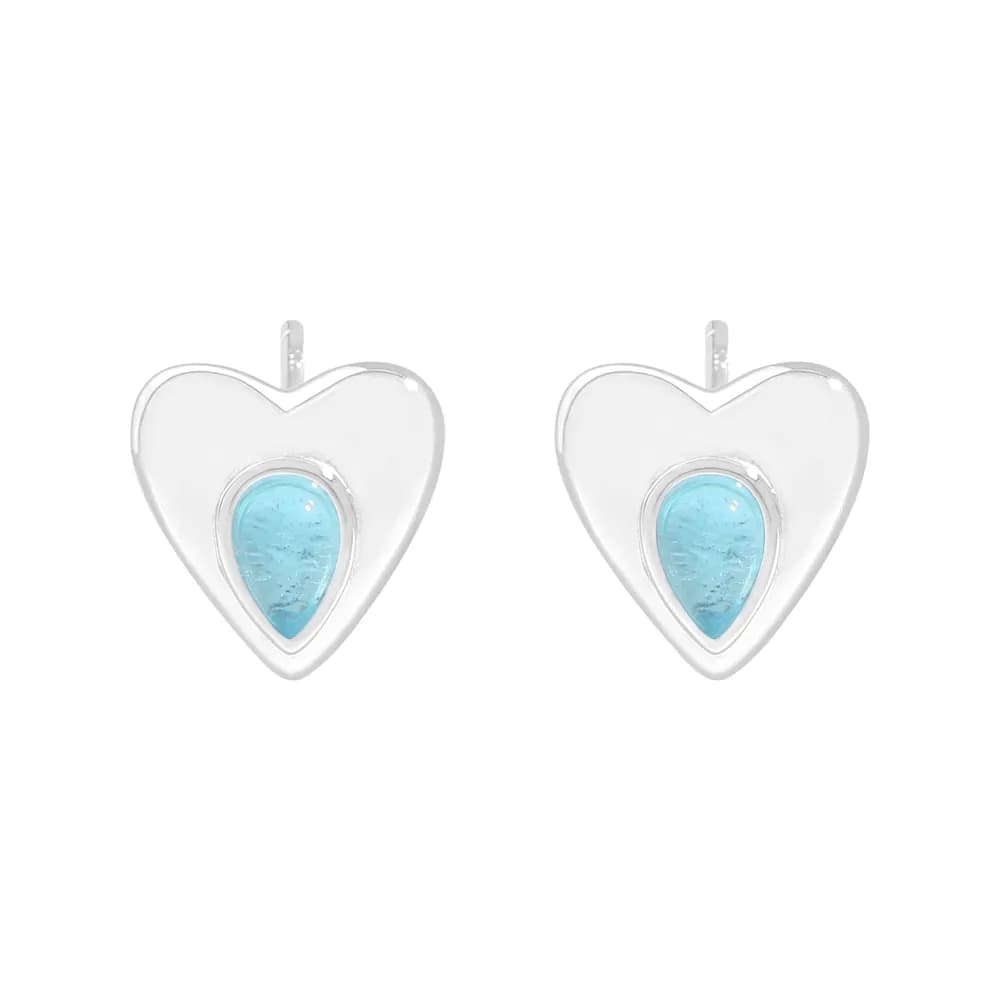 Heart Teardrop Earrings in Sea Blue — Sterling silver