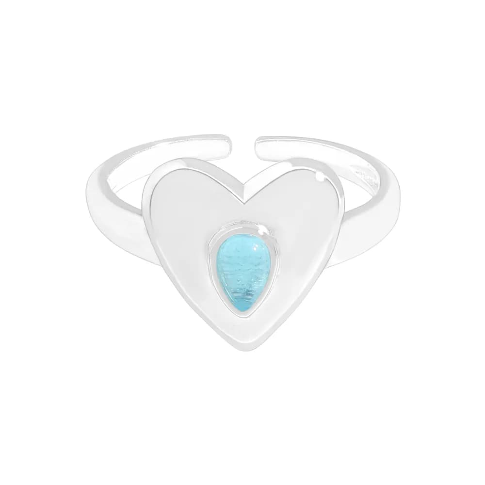 Heart Stone Ring in Aqua — Sterling silver