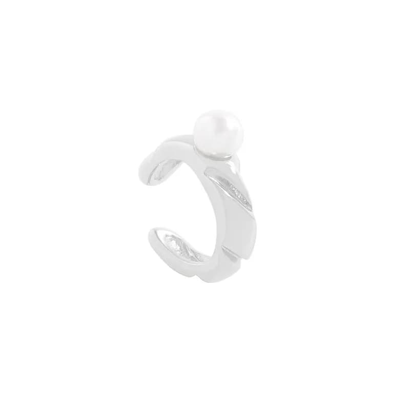 Pearl C-Shaped Earrings in Platinum — Sterling silver