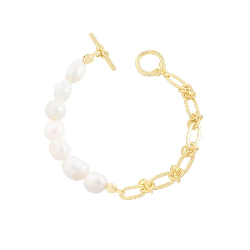 Pearl Chain Bracelet in Gold — Sterling silver