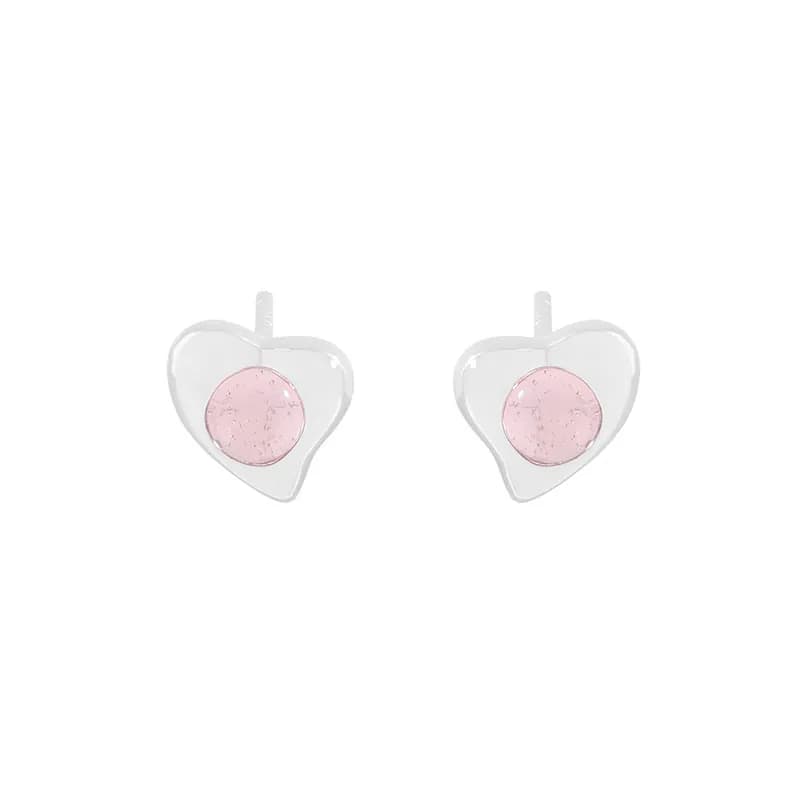 Enamel Heart Earrings in Pink — Sterling silver
