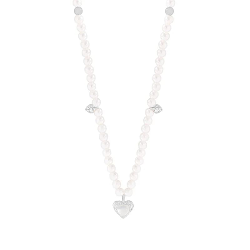 Pearl Heart Necklace in Platinum — Sterling silver