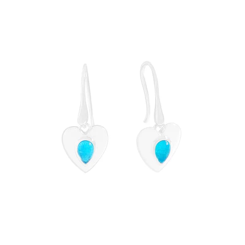 Heart Drop Earrings in Aquamarine — Sterling silver