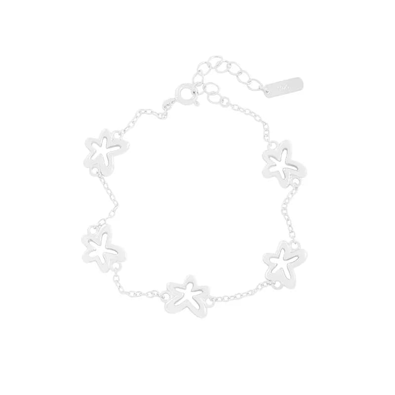 Gold Flower Link Bracelet in Silver — Sterling silver