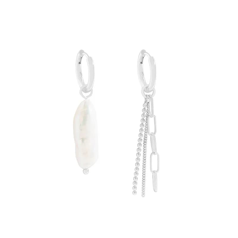Pearl Drop Chain Earrings in Platinum — Sterling silver