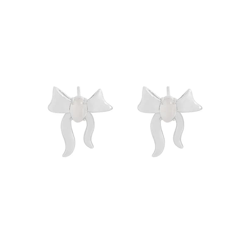 Bow Ribbon Earrings in White — Sterling silver