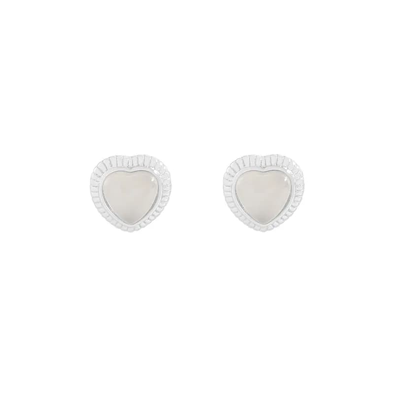 Bezel Pearl Studs in Heart Charm — Sterling silver