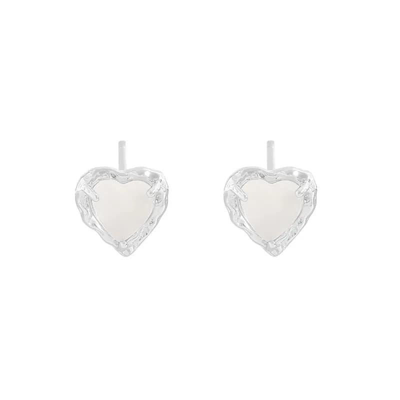 Heart Frame Stud Earrings in Platinum — Sterling silver