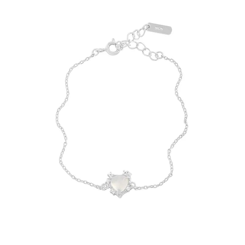 Heart-Shaped Stone Bracelet in Platinum — Sterling silver