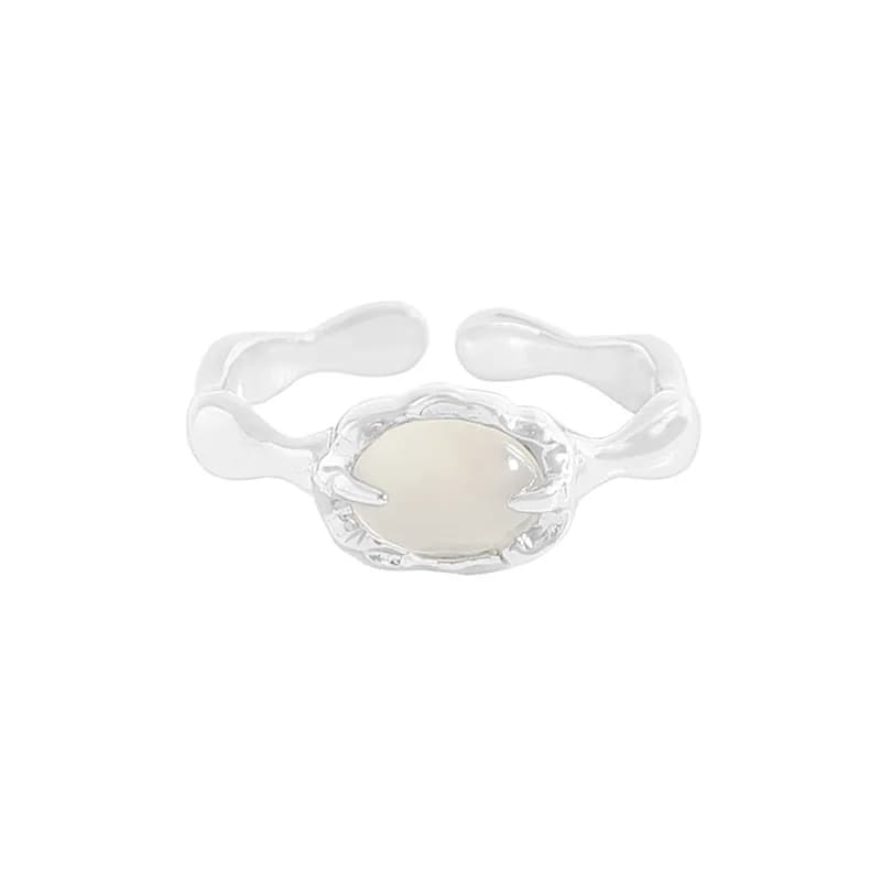 Oval Milky Stone Ring in Platinum — Sterling silver