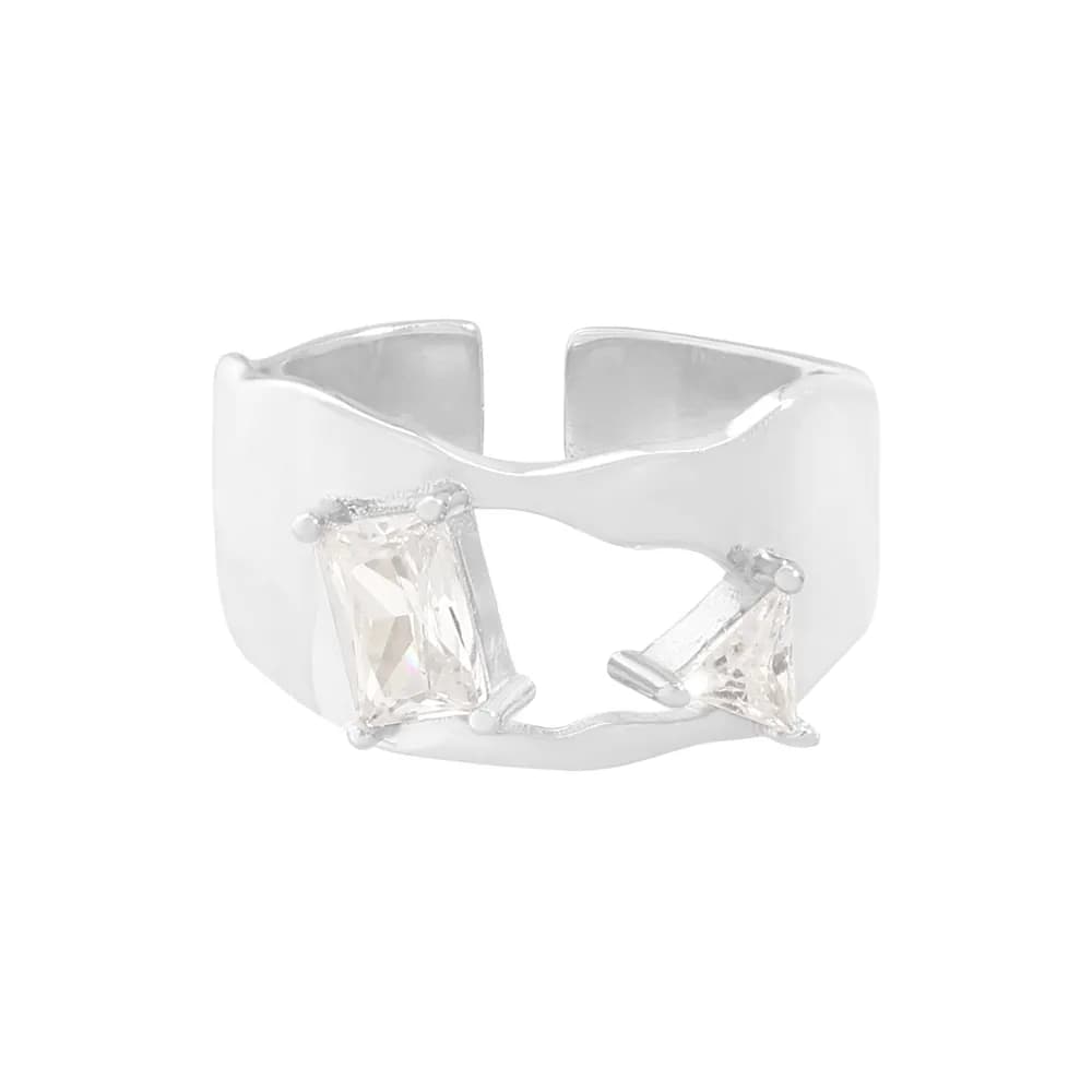 Wavy Dual-Stone Ring in Silver — Sterling silver