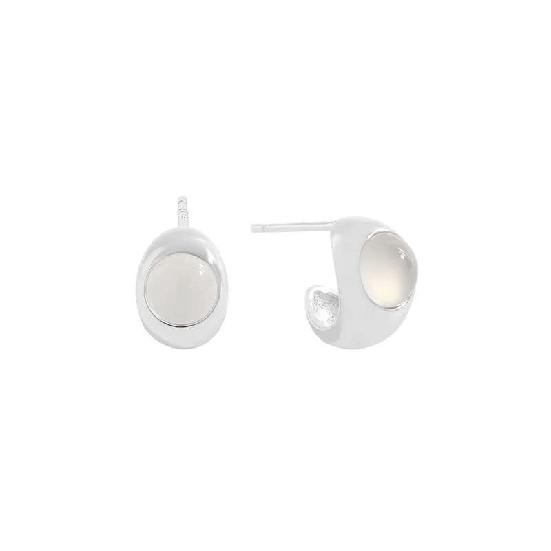 Oval Dome Drop Earrings in White — Sterling silver