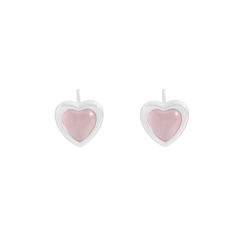 Heart Enamel Earrings in Platinum — Sterling silver