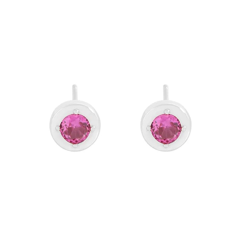 Pink Gem Round Earrings in Platinum — Sterling silver