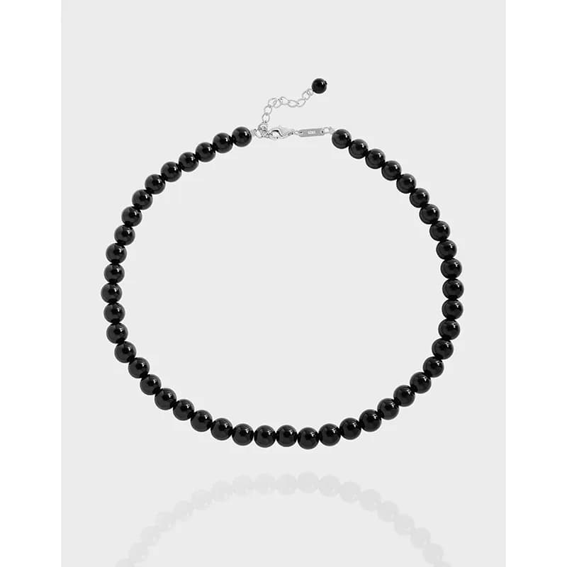 Polished sterling silver beaded necklace with an adjustable extender