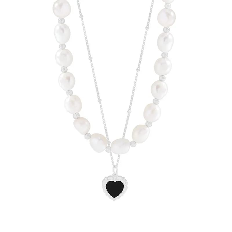 Pearl Bead Layered Necklace in Silver — Sterling silver