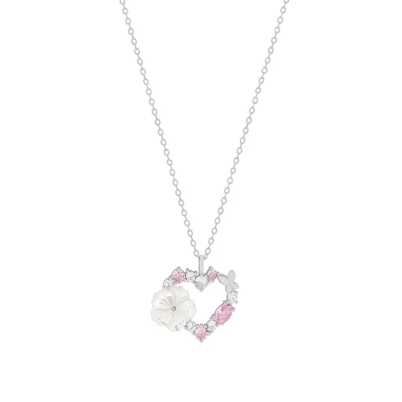 Floral Heart Pendant in Platinum — Sterling silver
