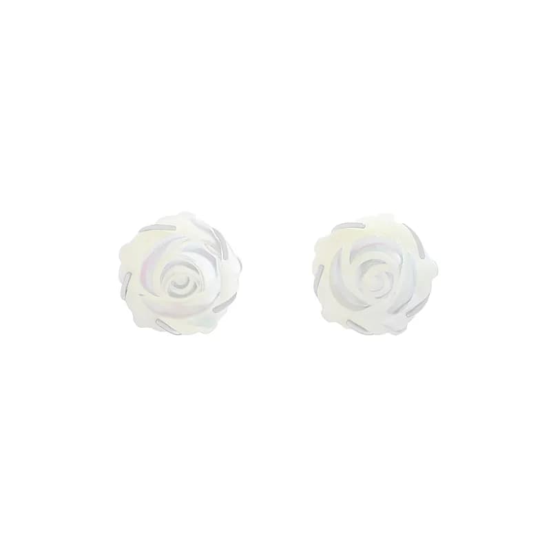 Rose Petal Stud Earrings in Platinum — Sterling silver