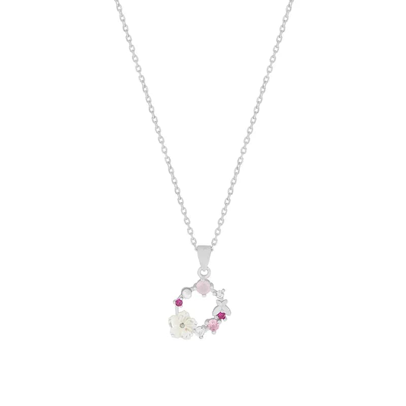 Floral Ring Pendant Necklace in Platinum — Sterling silver