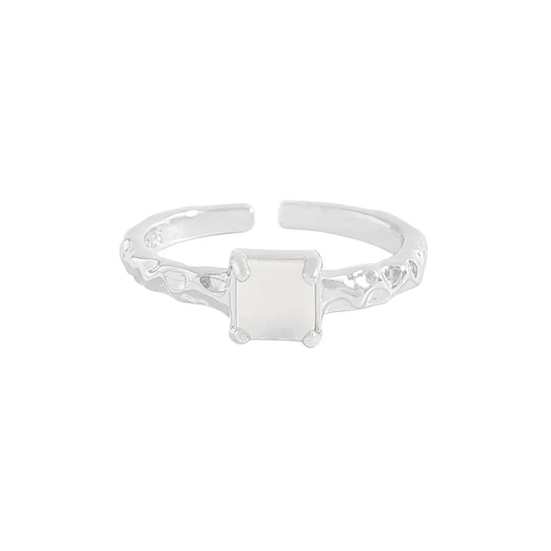 Square Bezel Ring in Platinum — Sterling silver