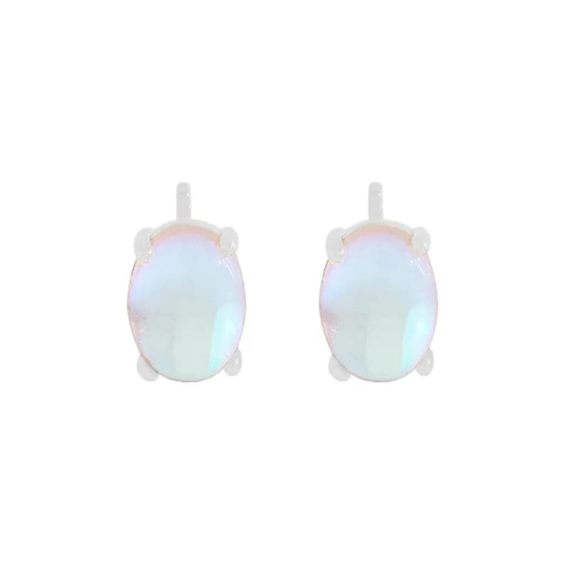 Opal Oval Stud Earrings in Silver — Sterling silver