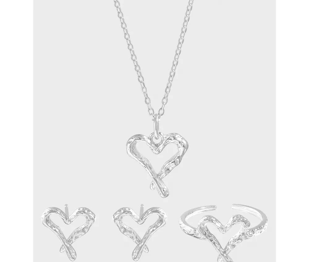 Polished Sterling Silver Twisted Heart Earrings with posts displayed on a plain background.
