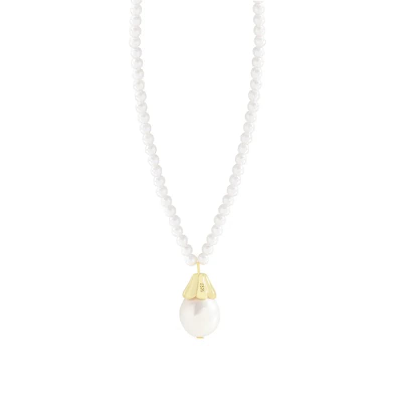 Pearl Bead Necklace in Gold — Sterling silver