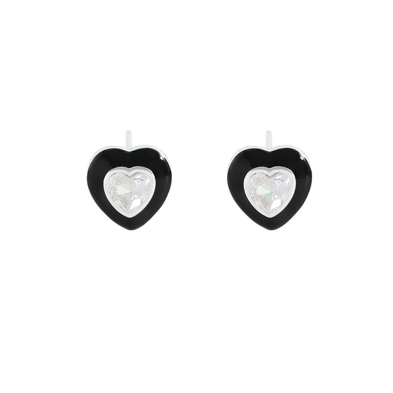 Heart Enamel Earrings in Silver — Sterling silver