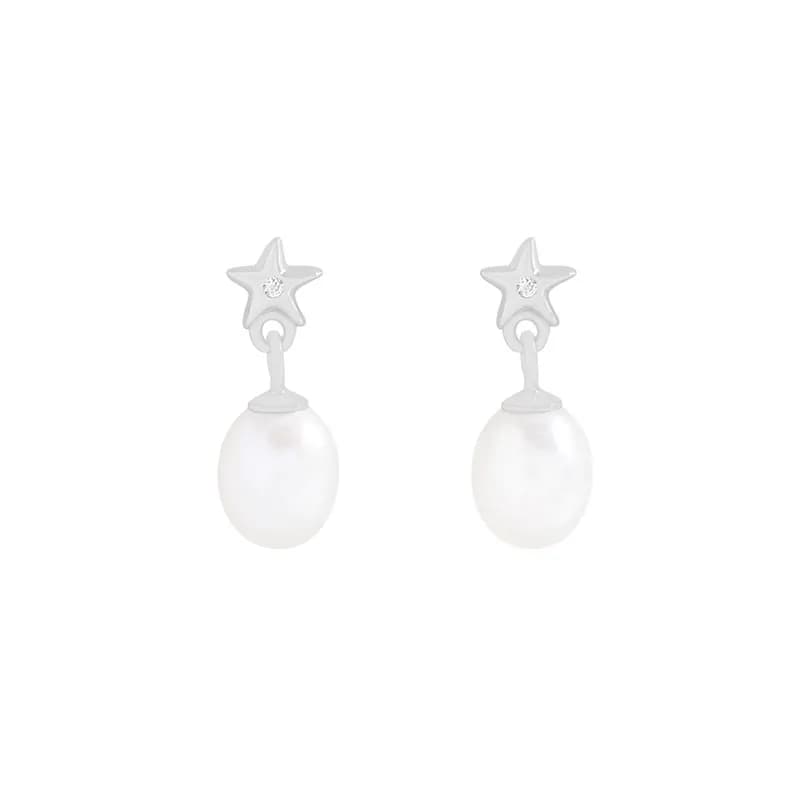 Star Pearl Drop Earrings in Platinum — Sterling silver