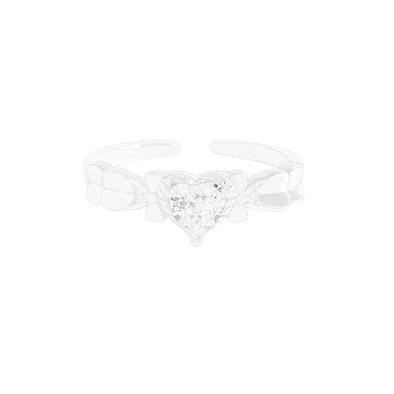 Heart Bow Ring in White — Sterling silver