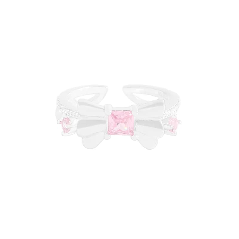 Pink Square Bow Ring in Silver — Sterling silver