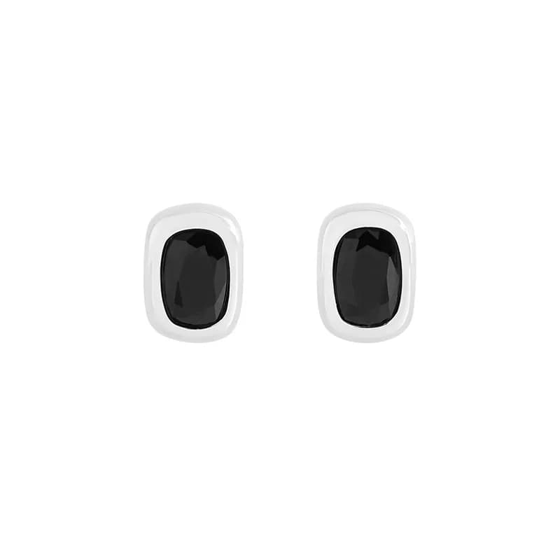 Bezel Black Stone Earrings in Silver — Sterling silver
