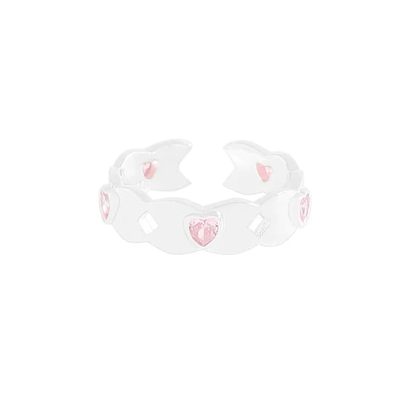 Pink Heart Bezel Ring in Silver — Sterling silver