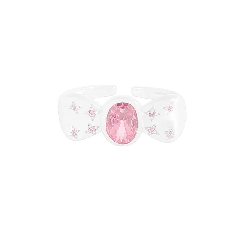 Pink Oval Bow Ring in Silver — Sterling silver