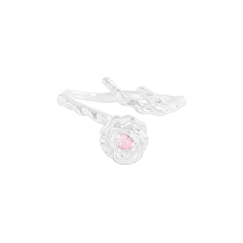 Floral Gem Ring in Pink Stone — Sterling silver
