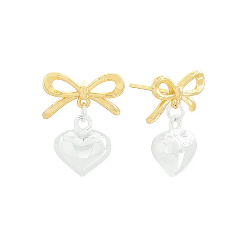 Two-Tone Bow Heart Earrings in Gold — Sterling silver